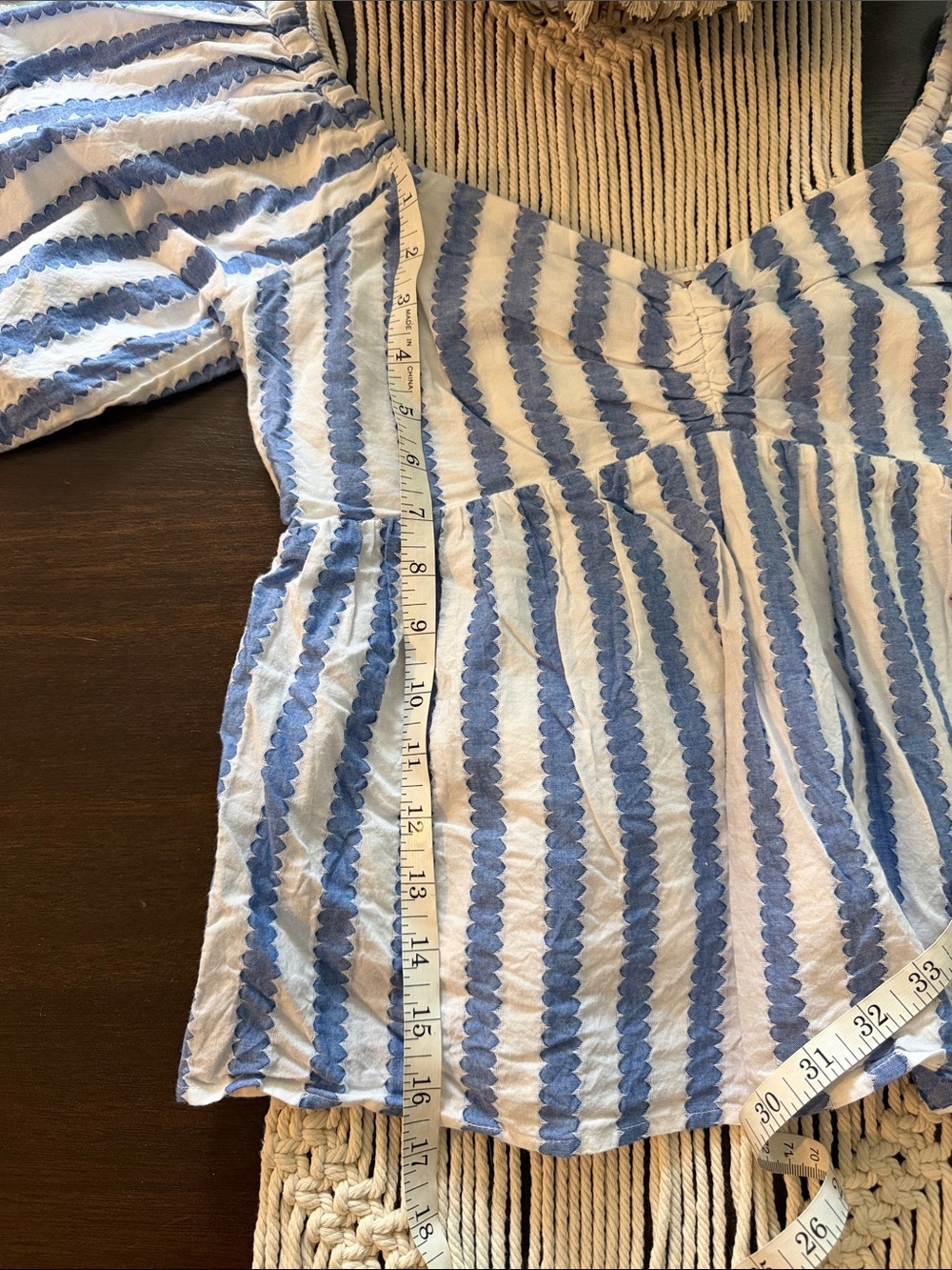 Vineyard Vines Blue & White Striped Puff-Sleeve Peplum Top Size Small - Picture 7 of 11